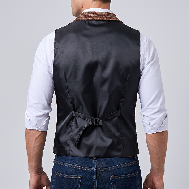 Men's Warm Tone Patchwork Mixed Herringbone Pattern Suit Vest - image 4