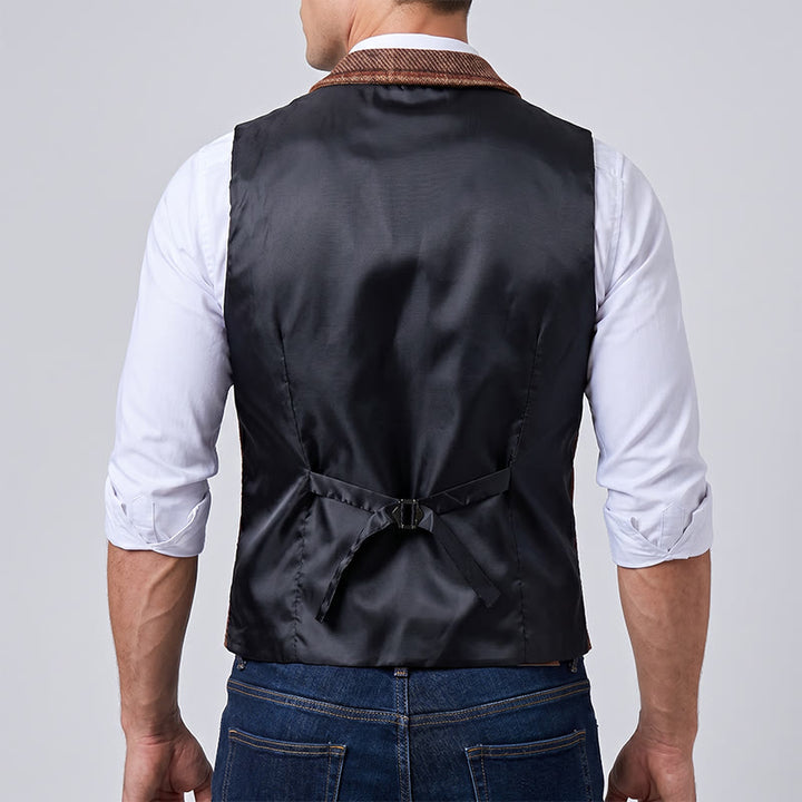 Men's Warm Tone Patchwork Mixed Herringbone Pattern Suit Vest - image 4