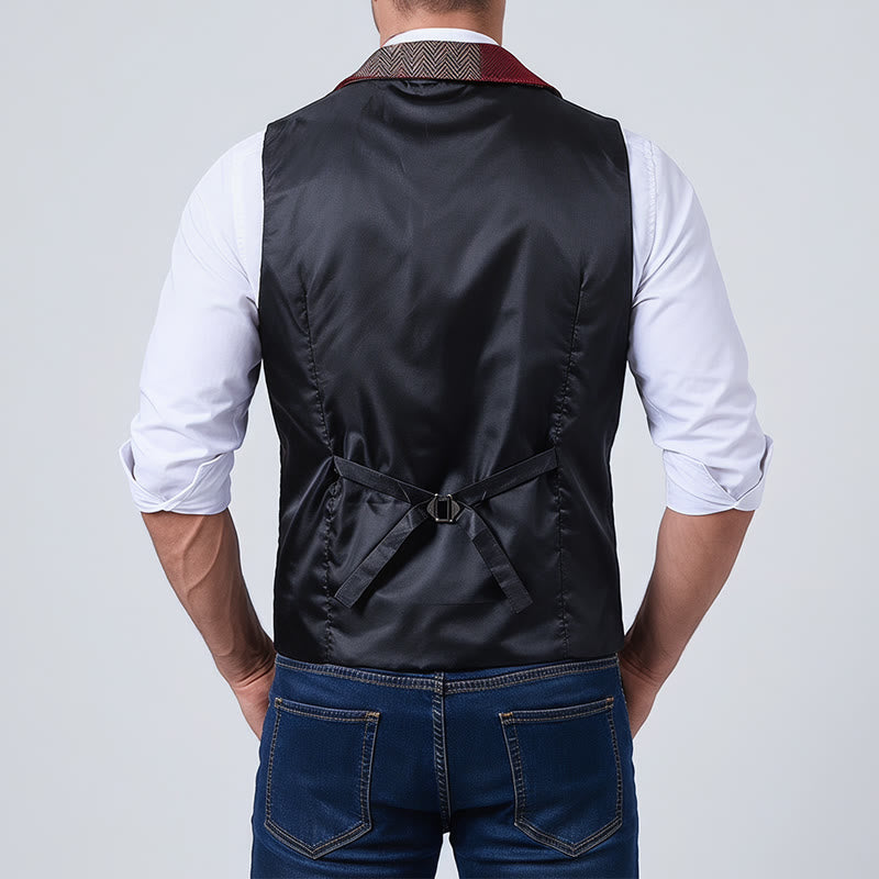 Men's Warm Tone Patchwork Mixed Herringbone Pattern Suit Vest - image 15