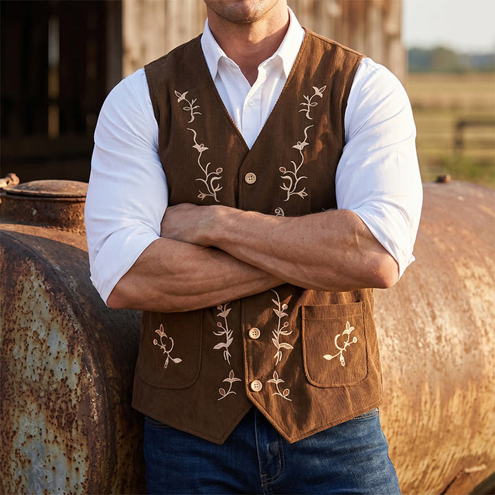 Men's Elegant Floral Vine Embroidered Suit Vest - Coffee - 2XL - image 4