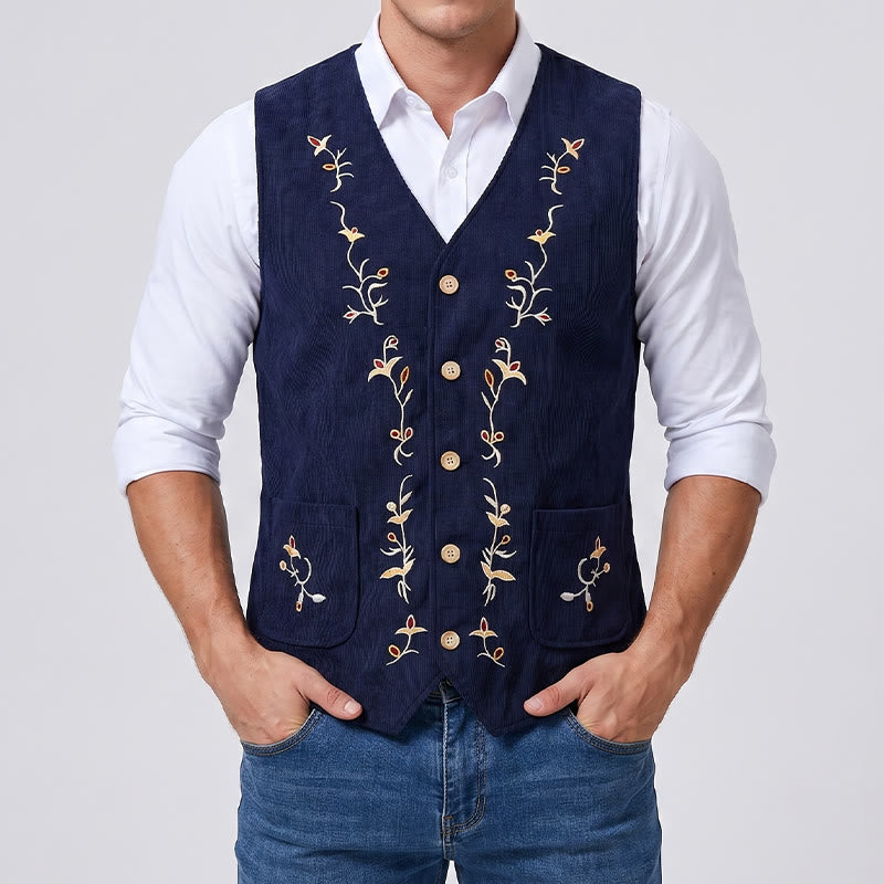 Men's Elegant Floral Vine Embroidered Suit Vest - image 1