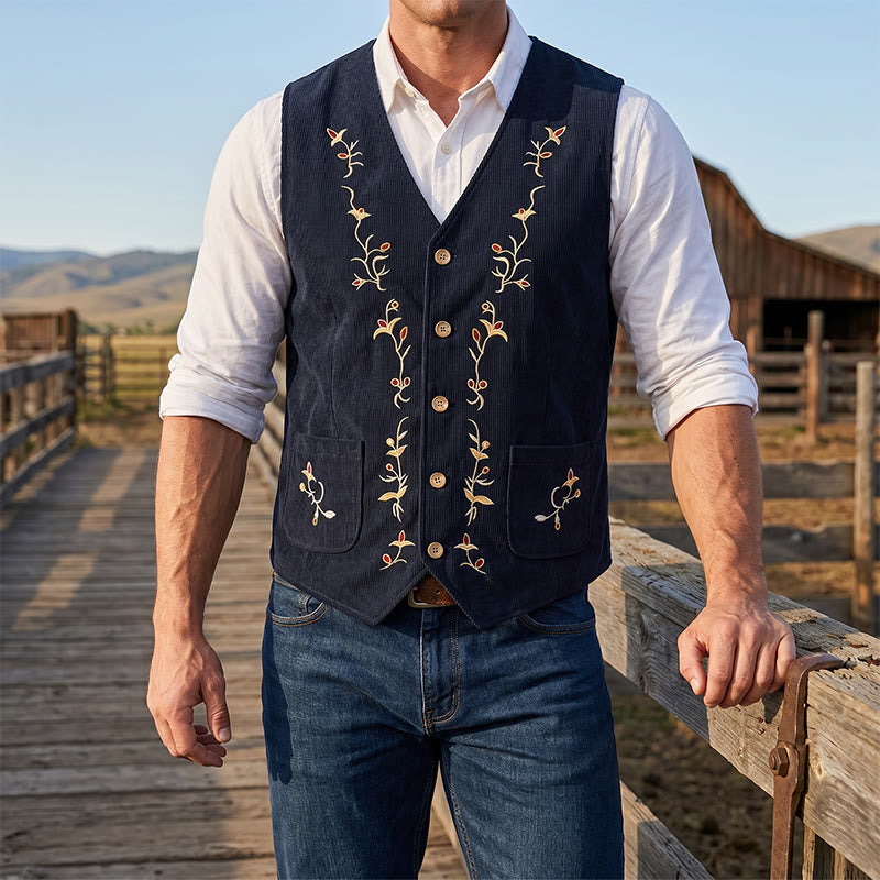 Men's Elegant Floral Vine Embroidered Suit Vest - Black - 2XL - image 6