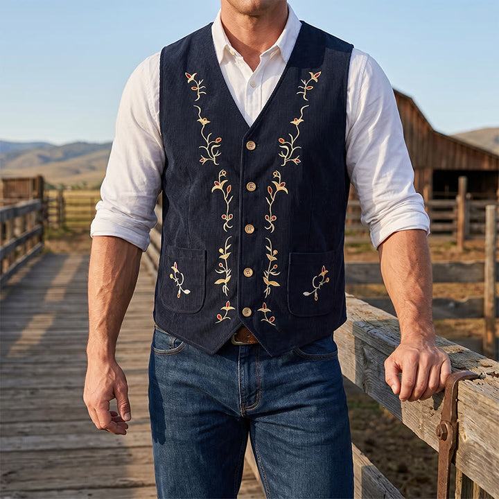 Men's Elegant Floral Vine Embroidered Suit Vest - Black - 2XL - image 6