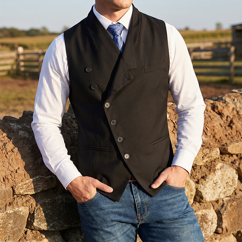 Men's Modern Tailored Asymmetric Lapel Formal Suit Vest - Black - 2XL - image 5