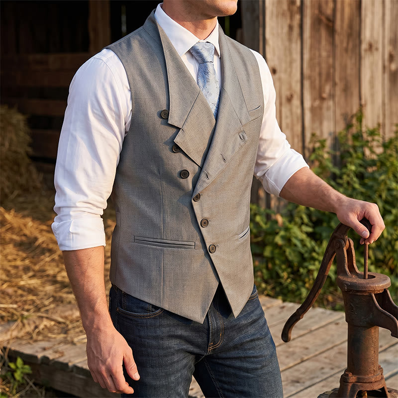 Men's Modern Tailored Asymmetric Lapel Formal Suit Vest - Gray - 2XL - image 0