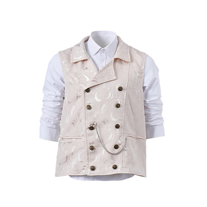 Men's Double-Breasted Floral Jacquard Suit Vest With Chain Detail - image 10