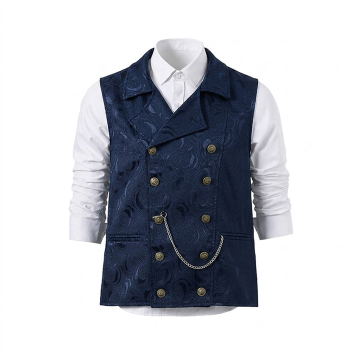 Men's Double-Breasted Floral Jacquard Suit Vest With Chain Detail - image 13