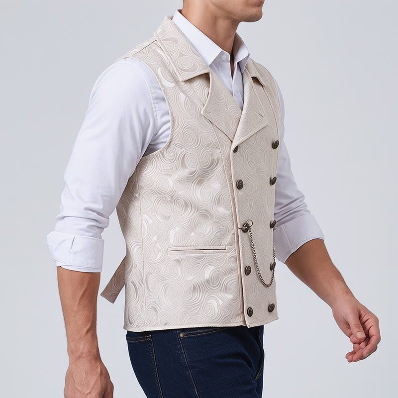 Men's Double-Breasted Floral Jacquard Suit Vest With Chain Detail - image 3