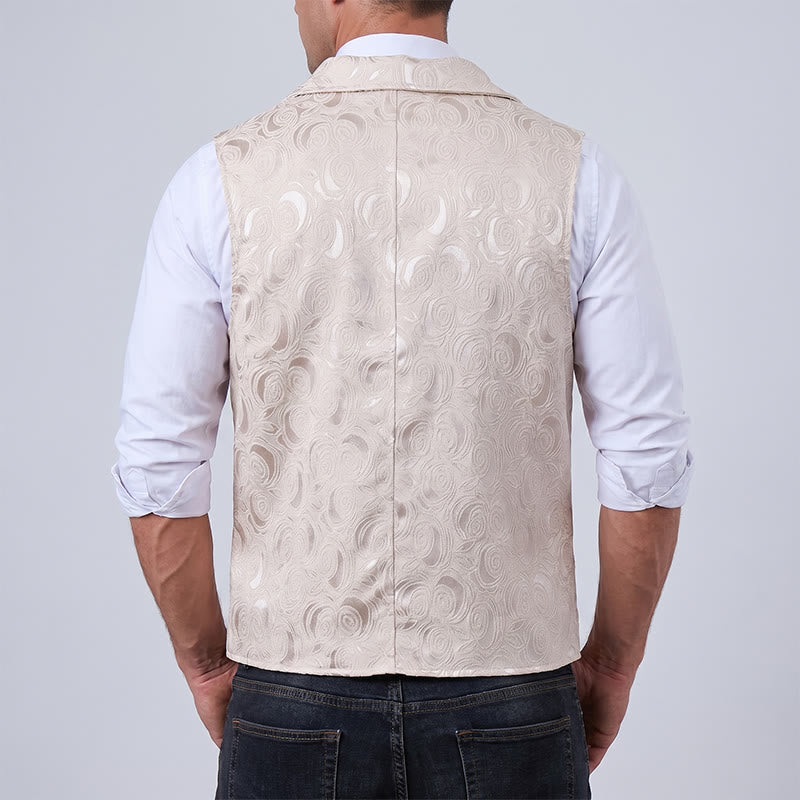 Men's Double-Breasted Floral Jacquard Suit Vest With Chain Detail - image 4