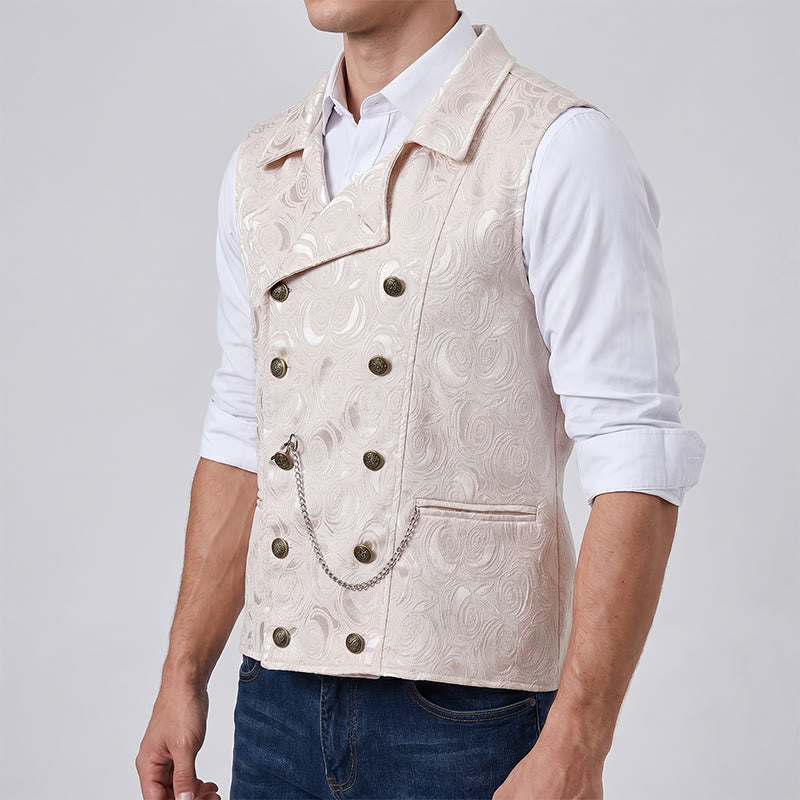 Men's Double-Breasted Floral Jacquard Suit Vest With Chain Detail - image 2
