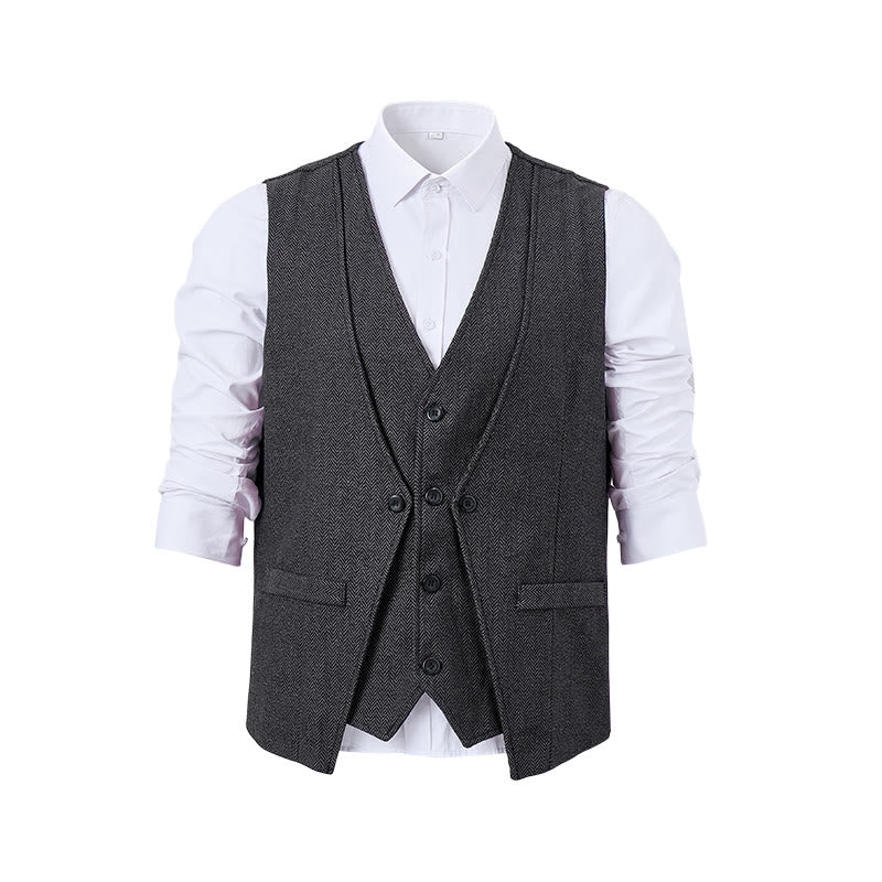 Men's Refined Layered-Look Herringbone Suit Vest - image 12