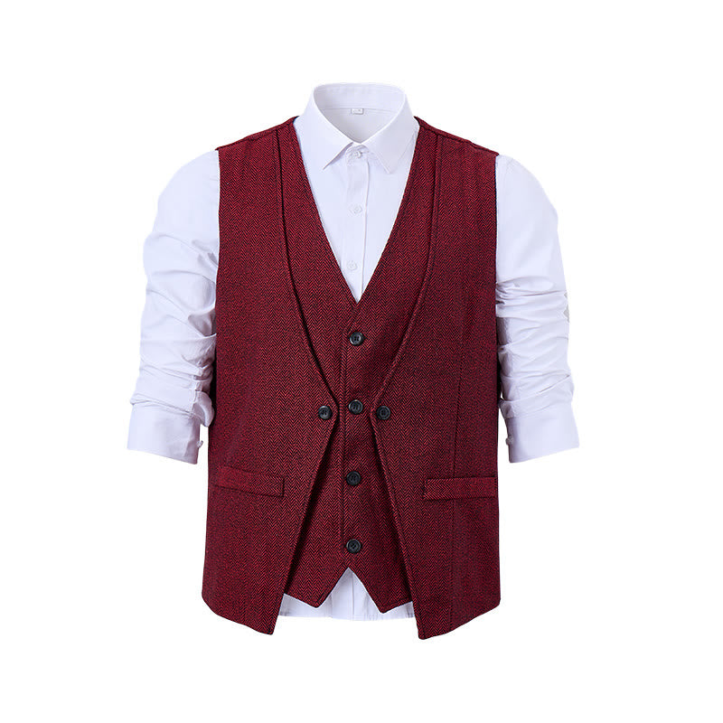 Men's Refined Layered-Look Herringbone Suit Vest - image 10