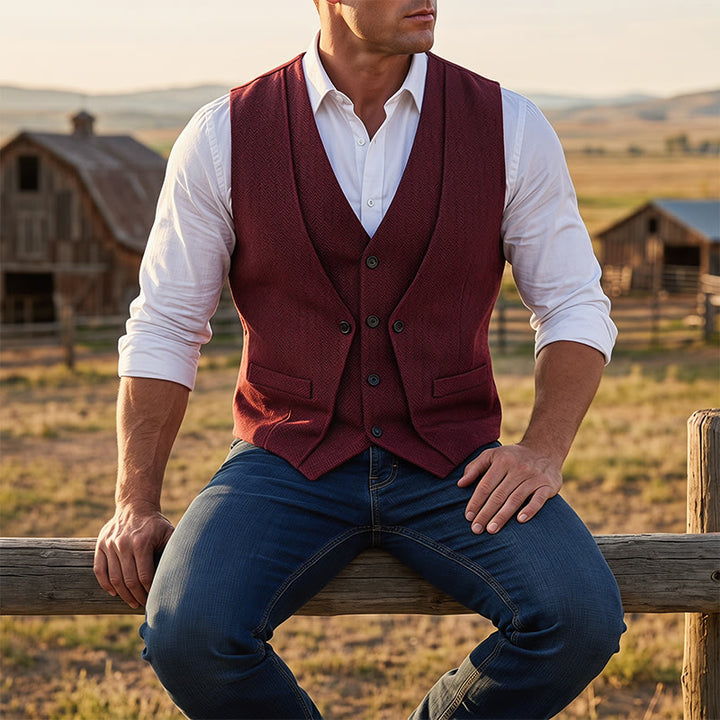 Men's Refined Layered-Look Herringbone Suit Vest - Dark Red - 2XL - image 0