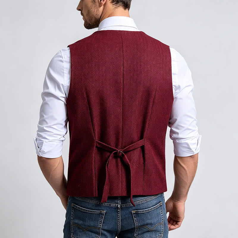 Men's Refined Layered-Look Herringbone Suit Vest - image 3