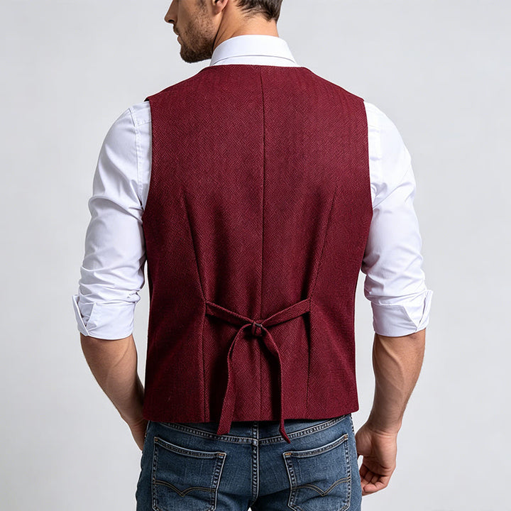 Men's Refined Layered-Look Herringbone Suit Vest - image 3