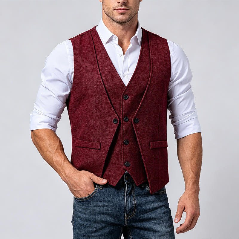 Men's Refined Layered-Look Herringbone Suit Vest - image 1