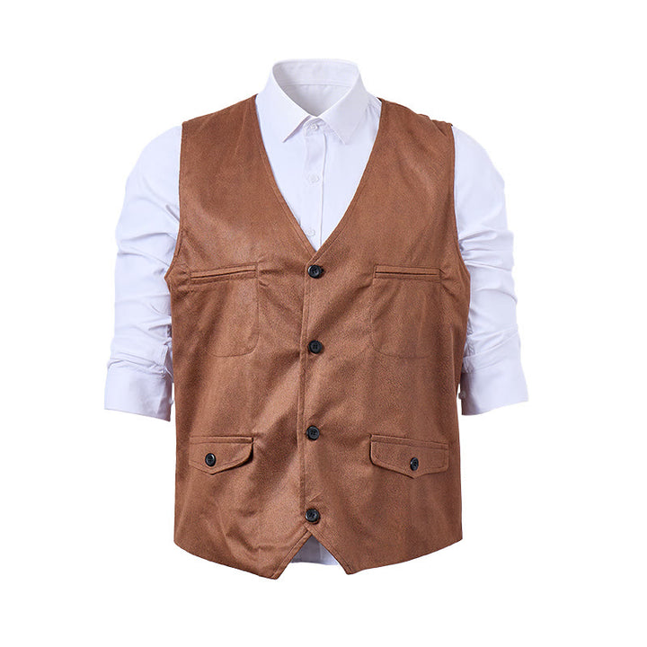 Men's Faux Suede Single-Breasted Western Suit Vest - image 0