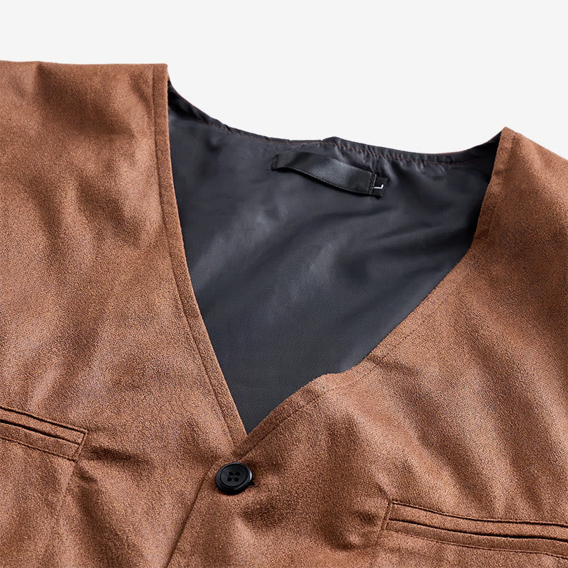 Men's Faux Suede Single-Breasted Western Suit Vest - image 5