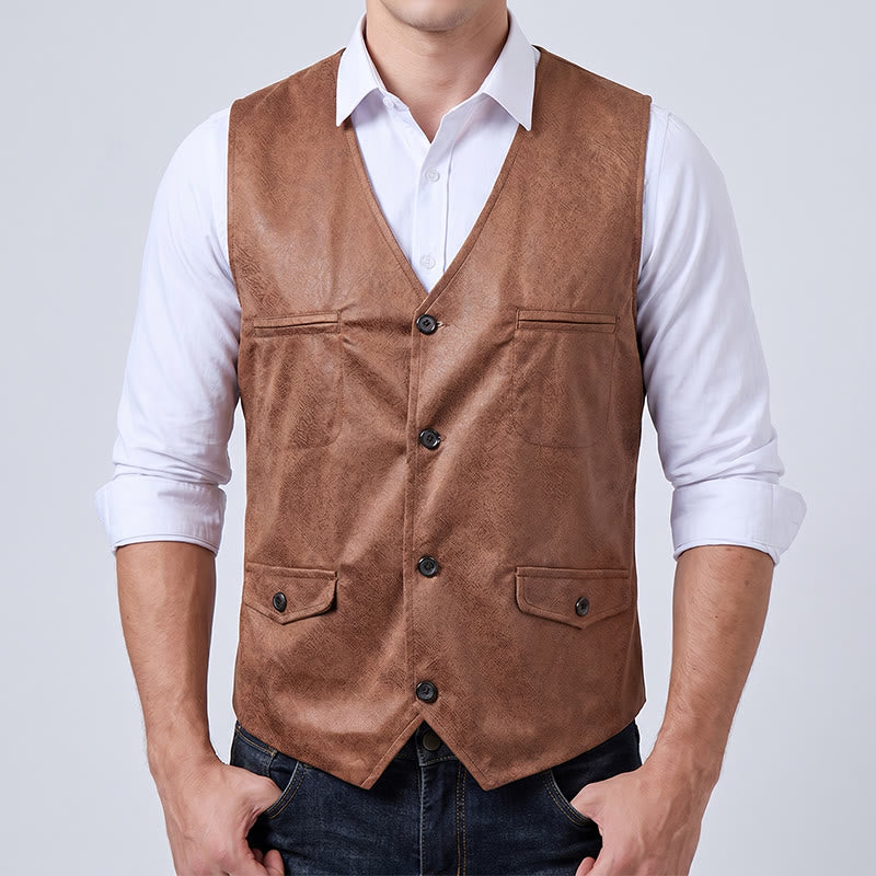 Men's Faux Suede Single-Breasted Western Suit Vest - image 2