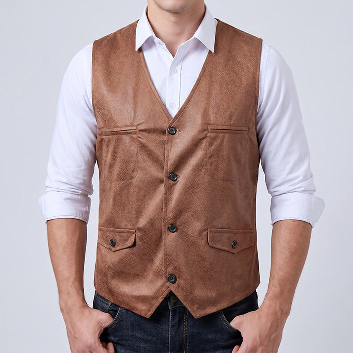 Men's Faux Suede Single-Breasted Western Suit Vest - image 2