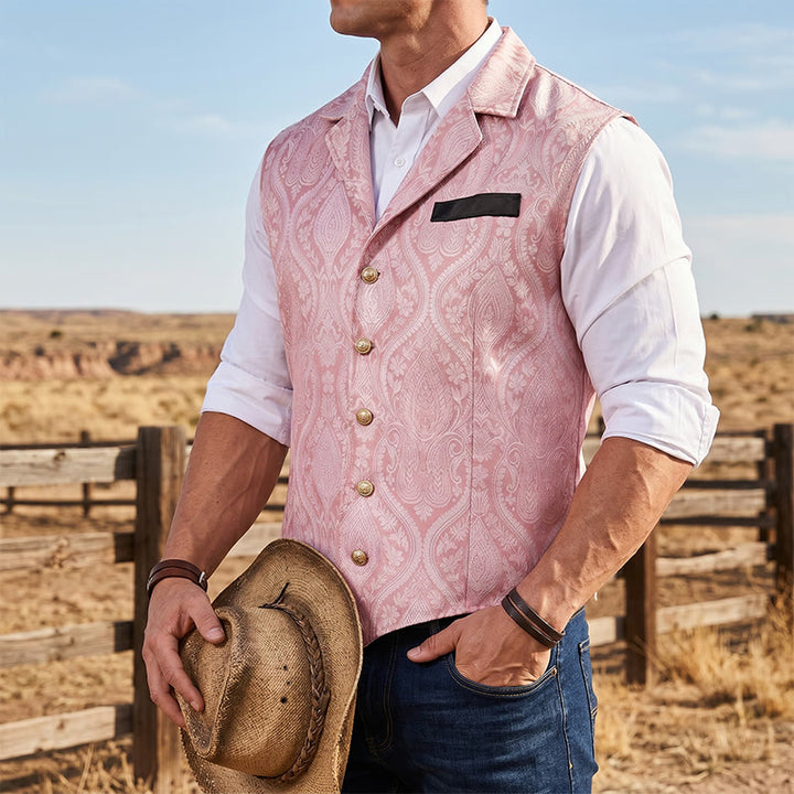 Men's Victorian-Inspired Paisley Jacquard Notch Lapel Suit Vest - Pink - 2XL - image 8