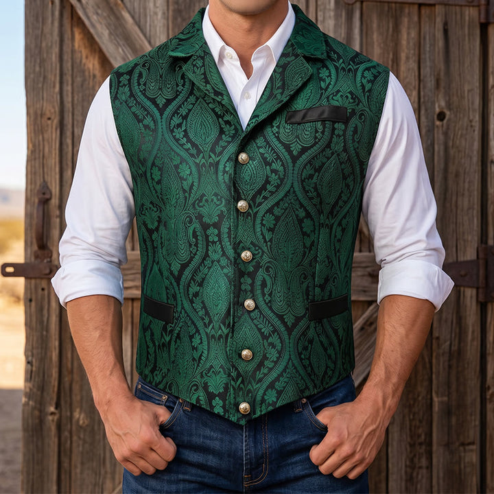 Men's Victorian-Inspired Paisley Jacquard Notch Lapel Suit Vest - Green - 2XL - image 12