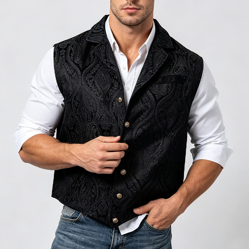 Men's Victorian-Inspired Paisley Jacquard Notch Lapel Suit Vest - image 3