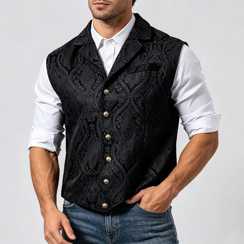 Men's Victorian-Inspired Paisley Jacquard Notch Lapel Suit Vest - image 4
