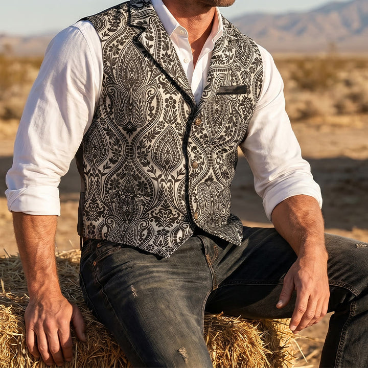 Men's Victorian-Inspired Paisley Jacquard Notch Lapel Suit Vest - Gray - 2XL - image 9