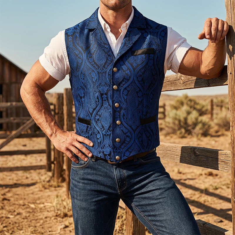 Men's Victorian-Inspired Paisley Jacquard Notch Lapel Suit Vest - Blue - 2XL - image 11