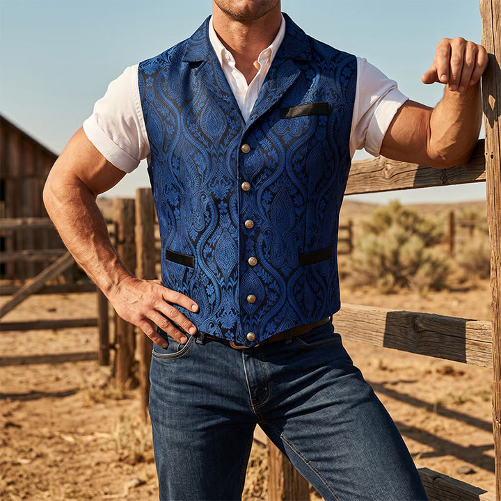 Men's Victorian-Inspired Paisley Jacquard Notch Lapel Suit Vest - Blue - 2XL - image 9