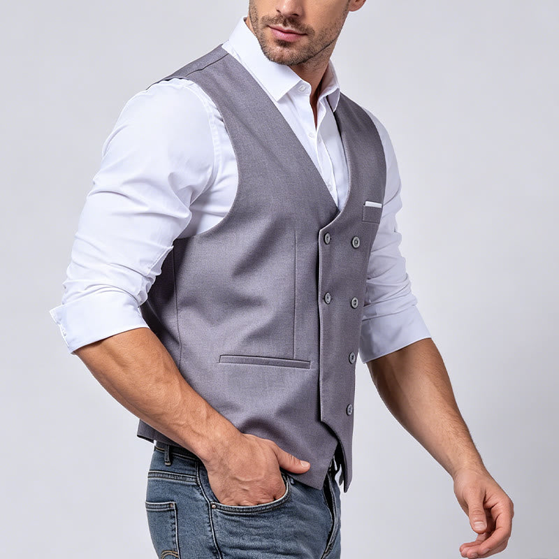 Men's Solid Color Double-Breasted Tuxedo Style Suit Vest - image 3