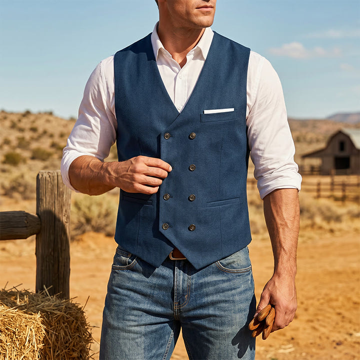 Men's Solid Color Double-Breasted Tuxedo Style Suit Vest - Lake Blue - 3XL - image 14