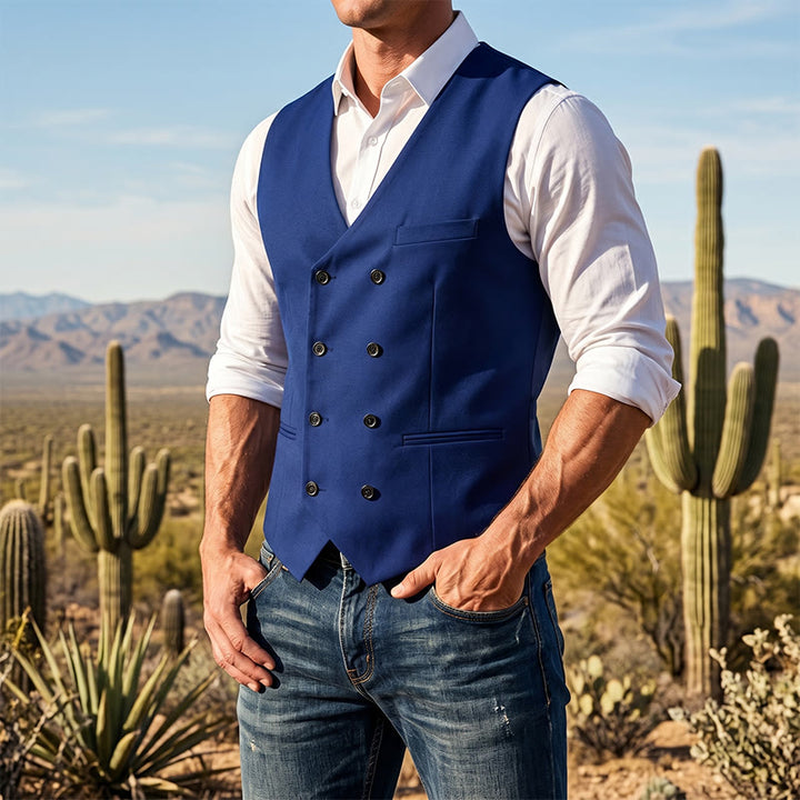 Men's Solid Color Double-Breasted Tuxedo Style Suit Vest - Royal - 3XL - image 13