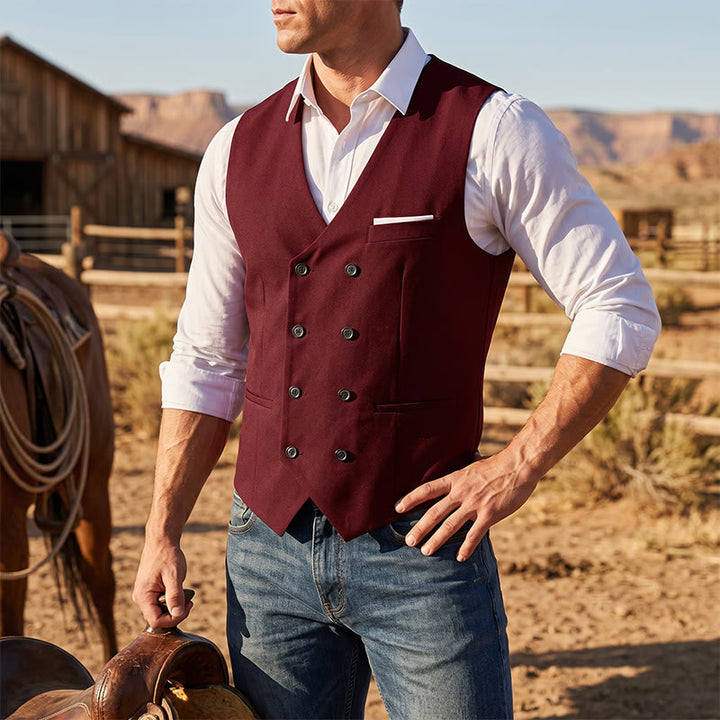 Men's Solid Color Double-Breasted Tuxedo Style Suit Vest - Burgundy - 3XL - image 10