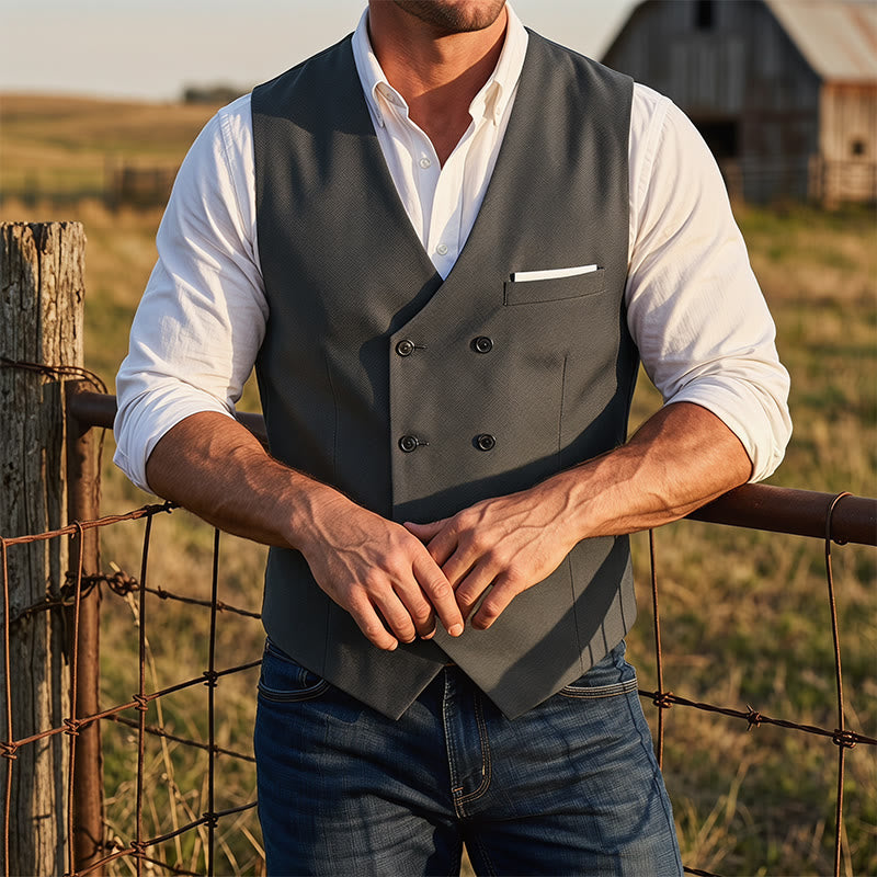 Men's Solid Color Double-Breasted Tuxedo Style Suit Vest - Dark Gray - 3XL - image 7