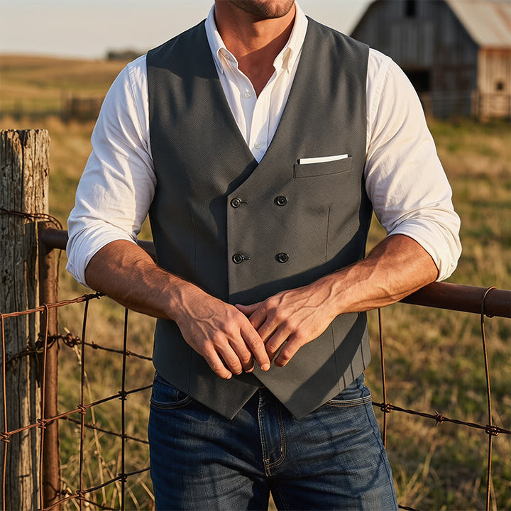 Men's Solid Color Double-Breasted Tuxedo Style Suit Vest - Dark Gray - 3XL - image 7