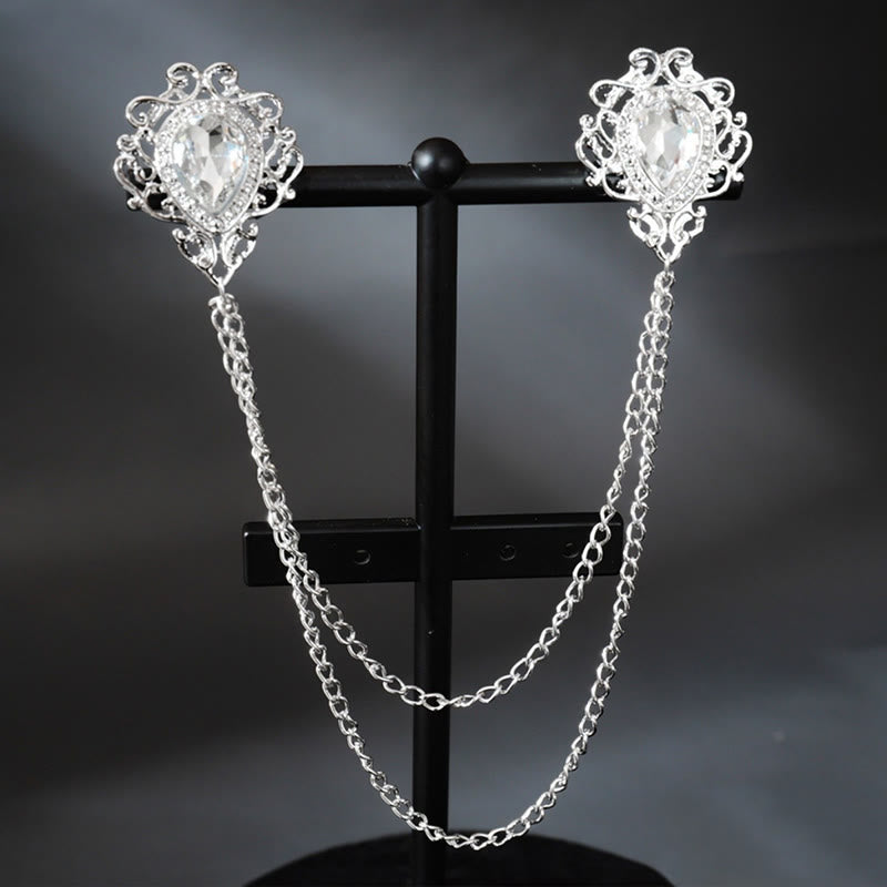 Royal Baroque Double Teardrop Collar Chain Brooch - White & Silver - image 2
