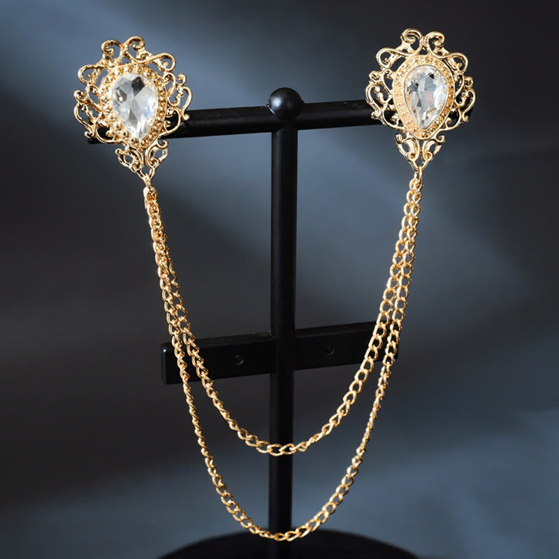 Royal Baroque Double Teardrop Collar Chain Brooch - Green & Silver - image 2