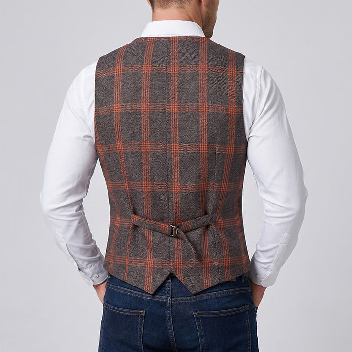 Men's Elegant Plaid All-Season Suit Vest With Red Rose Pin - image 2