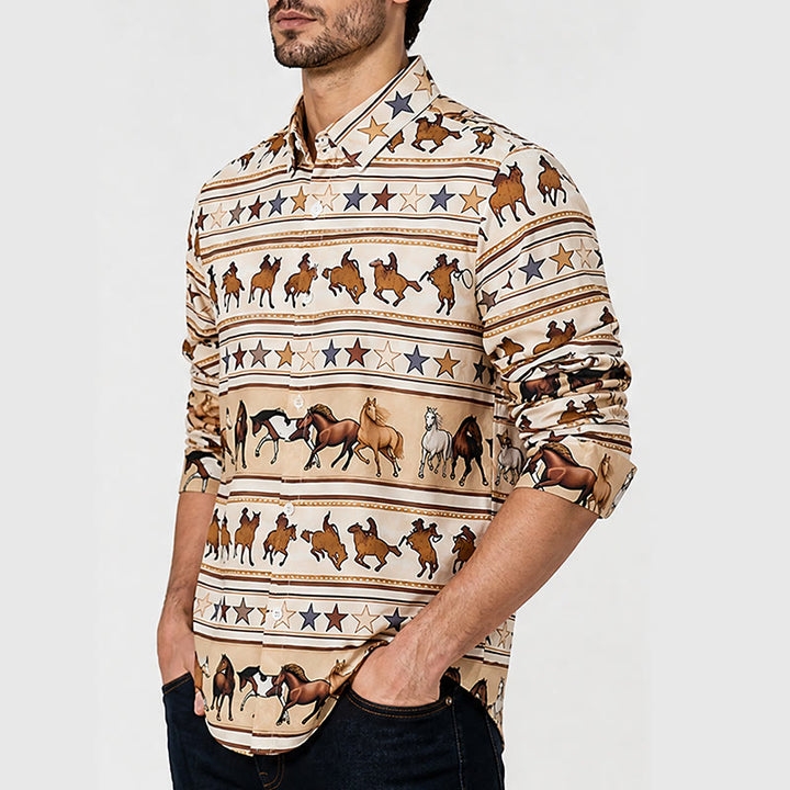 Men's Striped Horse & Star Equestrian Print Western Shirt - image 3