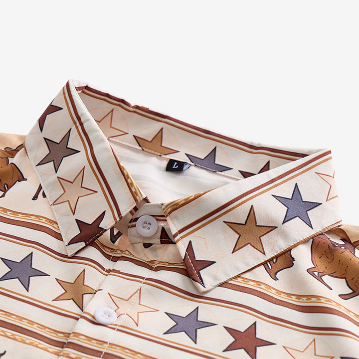 Men's Striped Horse & Star Equestrian Print Western Shirt - image 4