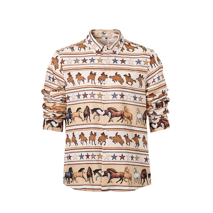 Men's Striped Horse & Star Equestrian Print Western Shirt - image 8