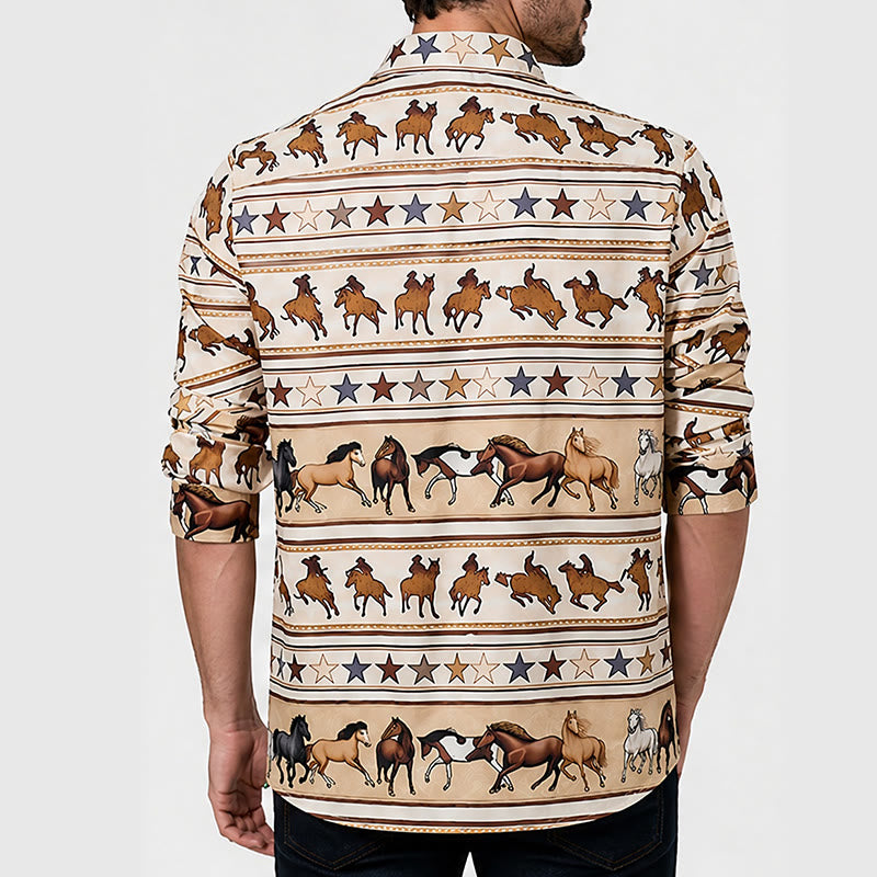 Men's Striped Horse & Star Equestrian Print Western Shirt - image 2