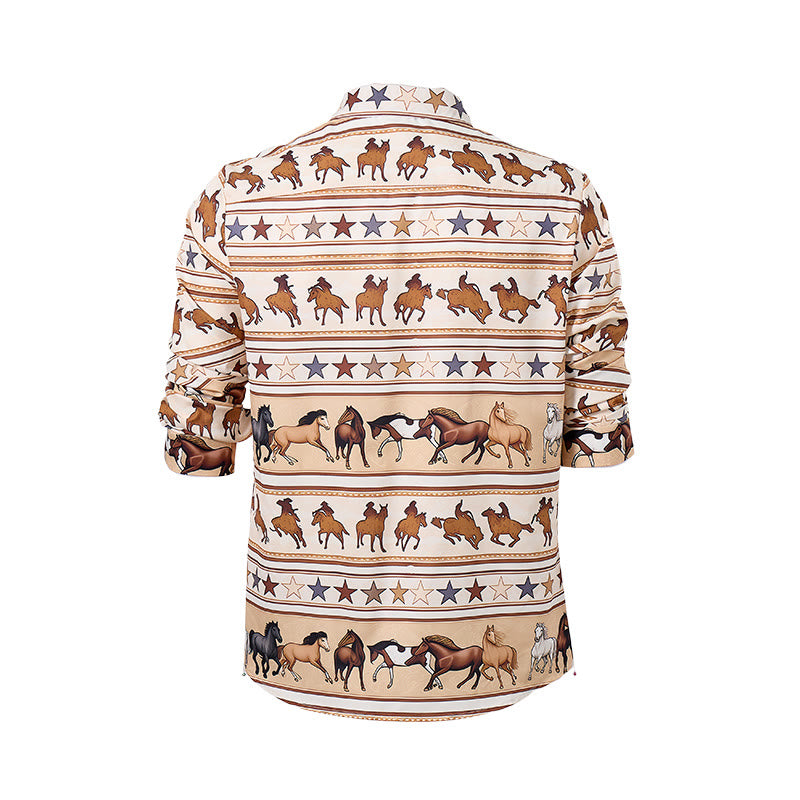 Men's Striped Horse & Star Equestrian Print Western Shirt - image 9