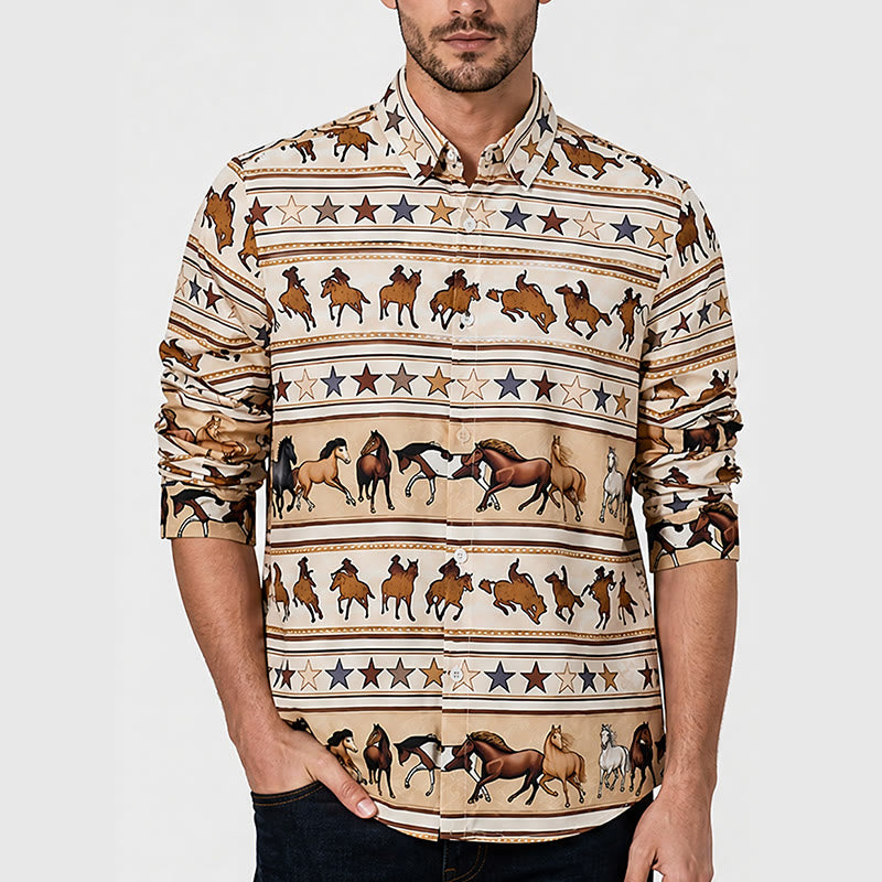 Men's Striped Horse & Star Equestrian Print Western Shirt - image 1