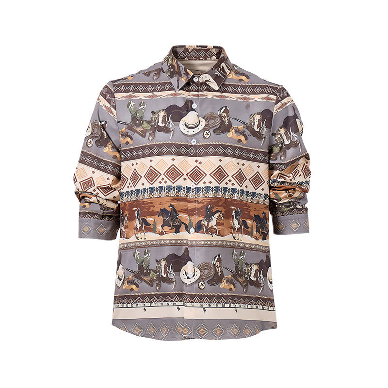 Men's Western Desert Rider & Tribal Pattern Shirt - image 9
