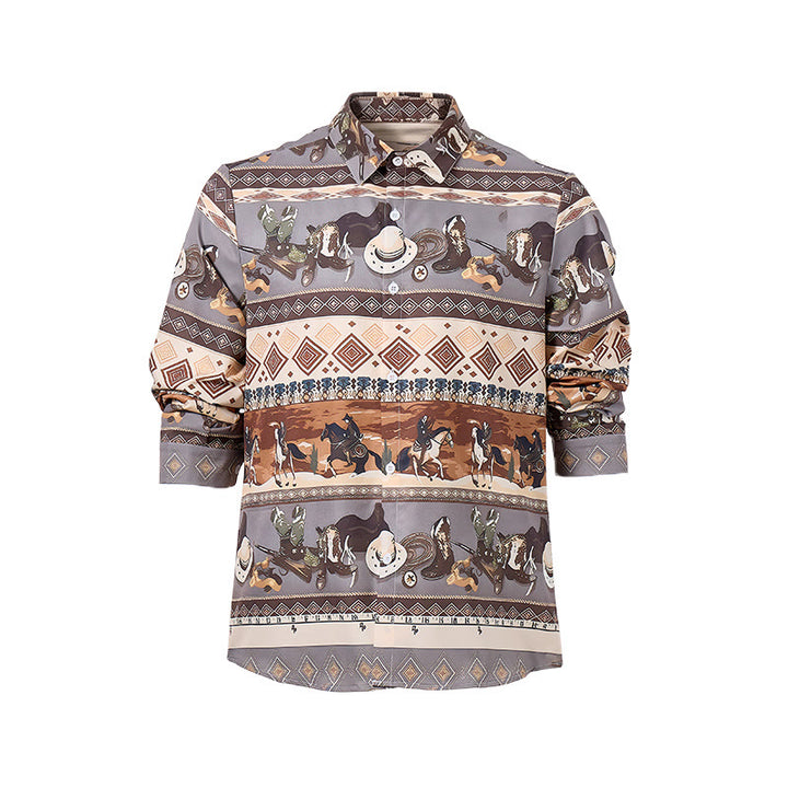 Men's Western Desert Rider & Tribal Pattern Shirt - image 9