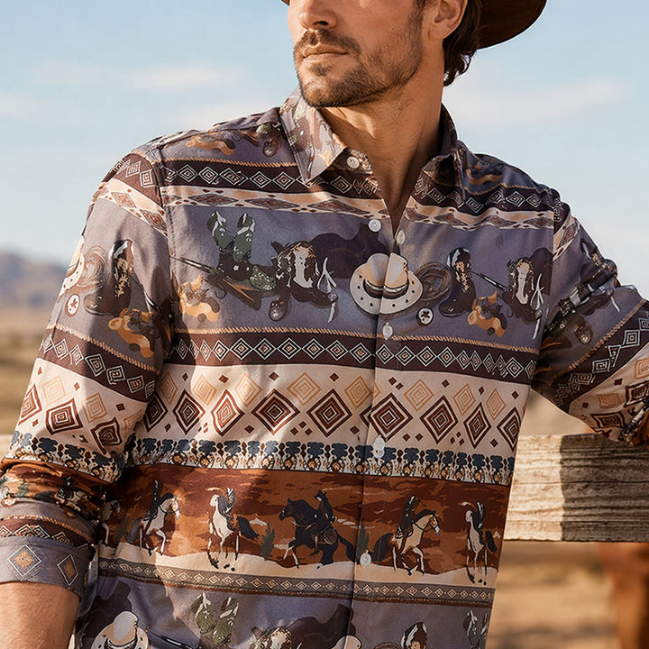 Men's Western Desert Rider & Tribal Pattern Shirt - image 4
