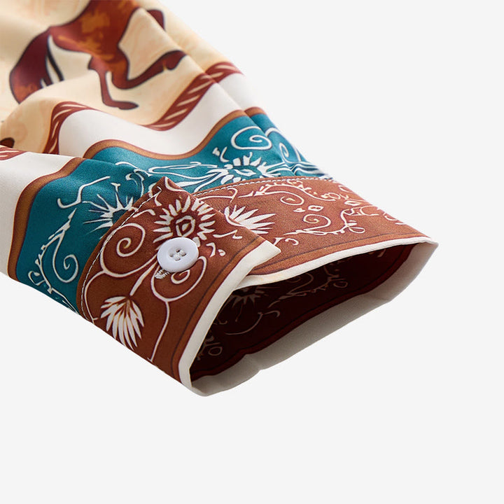 Men's Retro Western Horse & Ornate Border Print Shirt - image 8